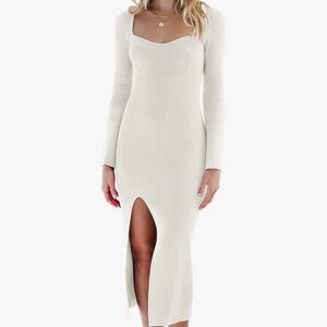 Elegant Cream Long Sleeve Sweater Dress